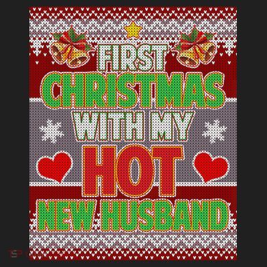 First Christmas With Hot Husband Ugly Sweater Comfort Colors Boxy T-Shirt