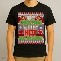 First Christmas With Hot Husband Ugly Sweater T-Shirt thumb 3