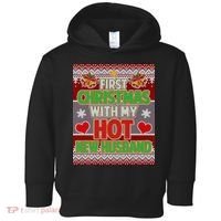 First Christmas With Hot Husband Ugly Sweater Toddler Hoodie thumb 0