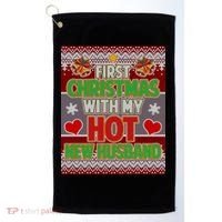 First Christmas With Hot Husband Ugly Sweater Golf Towel thumb 0