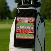 First Christmas With Hot Husband Ugly Sweater Golf Towel thumb 2
