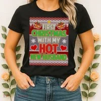 First Christmas With Hot Husband Ugly Sweater Women's T-Shirt thumb 2