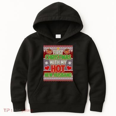 First Christmas With Hot Husband Ugly Sweater Kids Hoodie