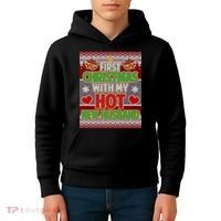 First Christmas With Hot Husband Ugly Sweater Kids Hoodie thumb 4