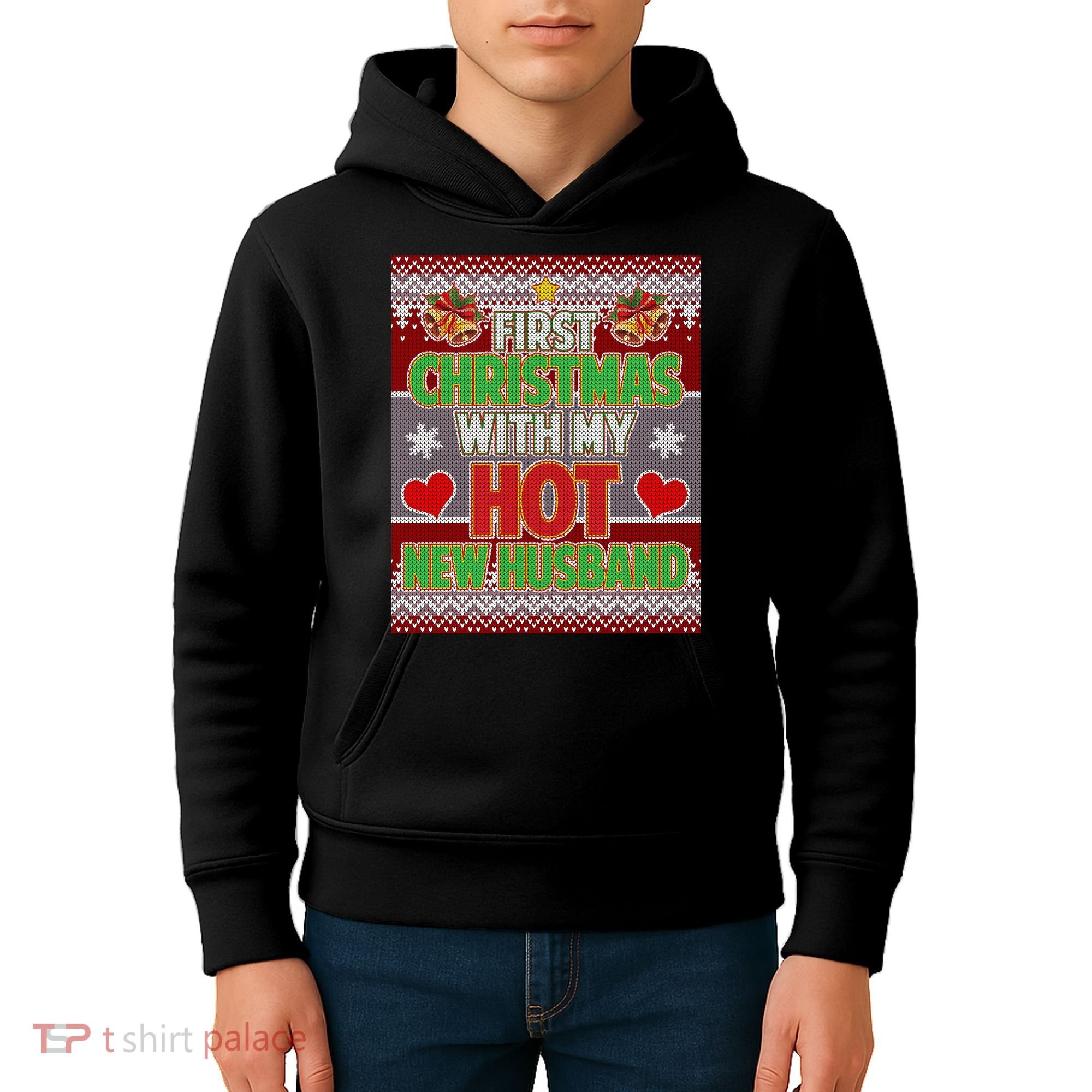 First Christmas With Hot Husband Ugly Sweater Kids Hoodie