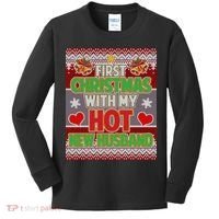 First Christmas With Hot Husband Ugly Sweater Kids Long Sleeve Shirt thumb 0