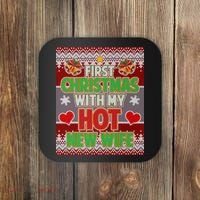 First Christmas With Hot Wife Ugly Sweater Coaster thumb 0