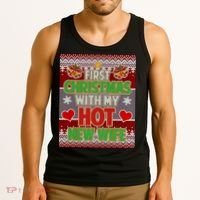 First Christmas With Hot Wife Ugly Sweater Tank Top thumb 3