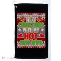 First Christmas With Hot Wife Ugly Sweater Golf Towel thumb 0