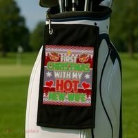 First Christmas With Hot Wife Ugly Sweater Golf Towel thumb 2