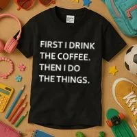 First I Drink Coffee Then I Do Things Funny Kids T-Shirt thumb 3