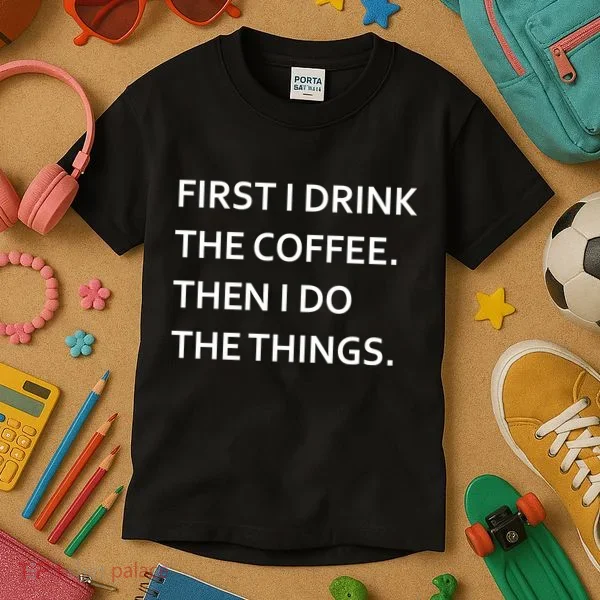 First I Drink Coffee Then I Do Things Funny Kids T-Shirt