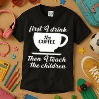 First I Drink The Coffee Then I Teach The Children Kids T-Shirt thumb 3