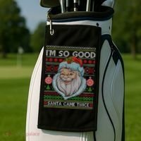 Funny I'm So Good Santa Came Twice Ugly Christmas Sweater Golf Towel thumb 2
