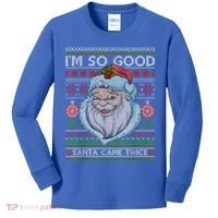 Funny I'm So Good Santa Came Twice Ugly Christmas Sweater Kids Long Sleeve Shirt thumb 0