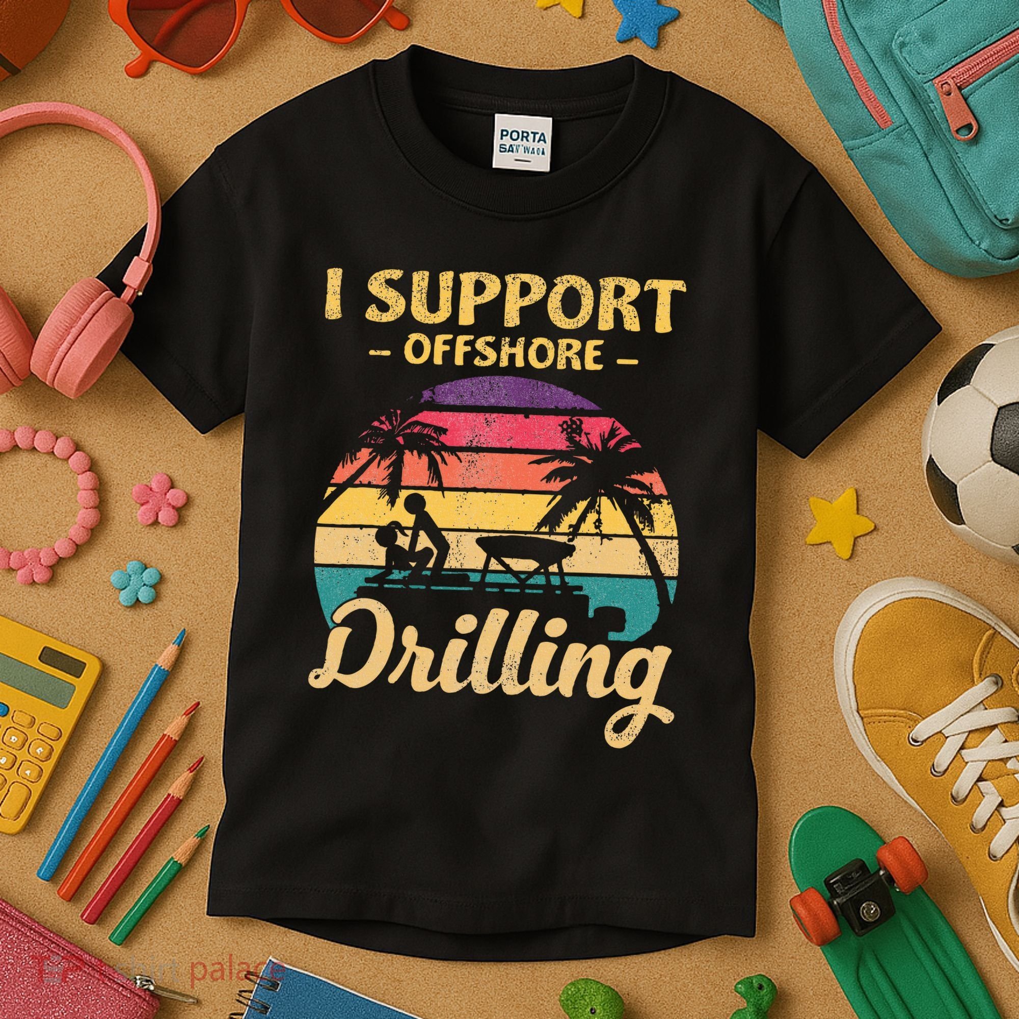 Funny I Support Offshore Drilling Pontoon Boat Kids T-Shirt