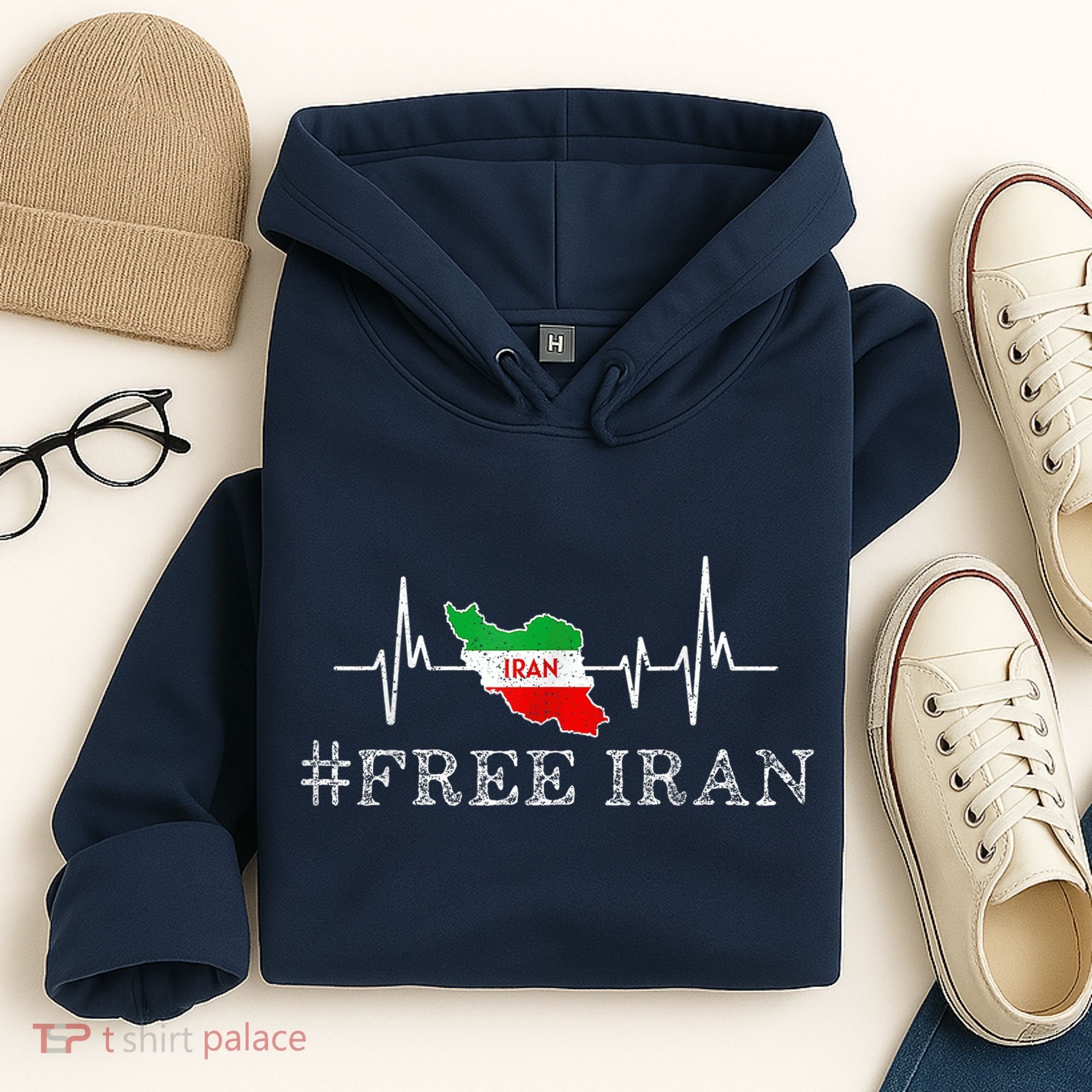 Free Iran Symbol Flag Heartbeat Freedom Love Hoodie