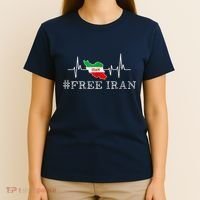 Free Iran Symbol Flag Heartbeat Freedom Love T-Shirt thumb 4