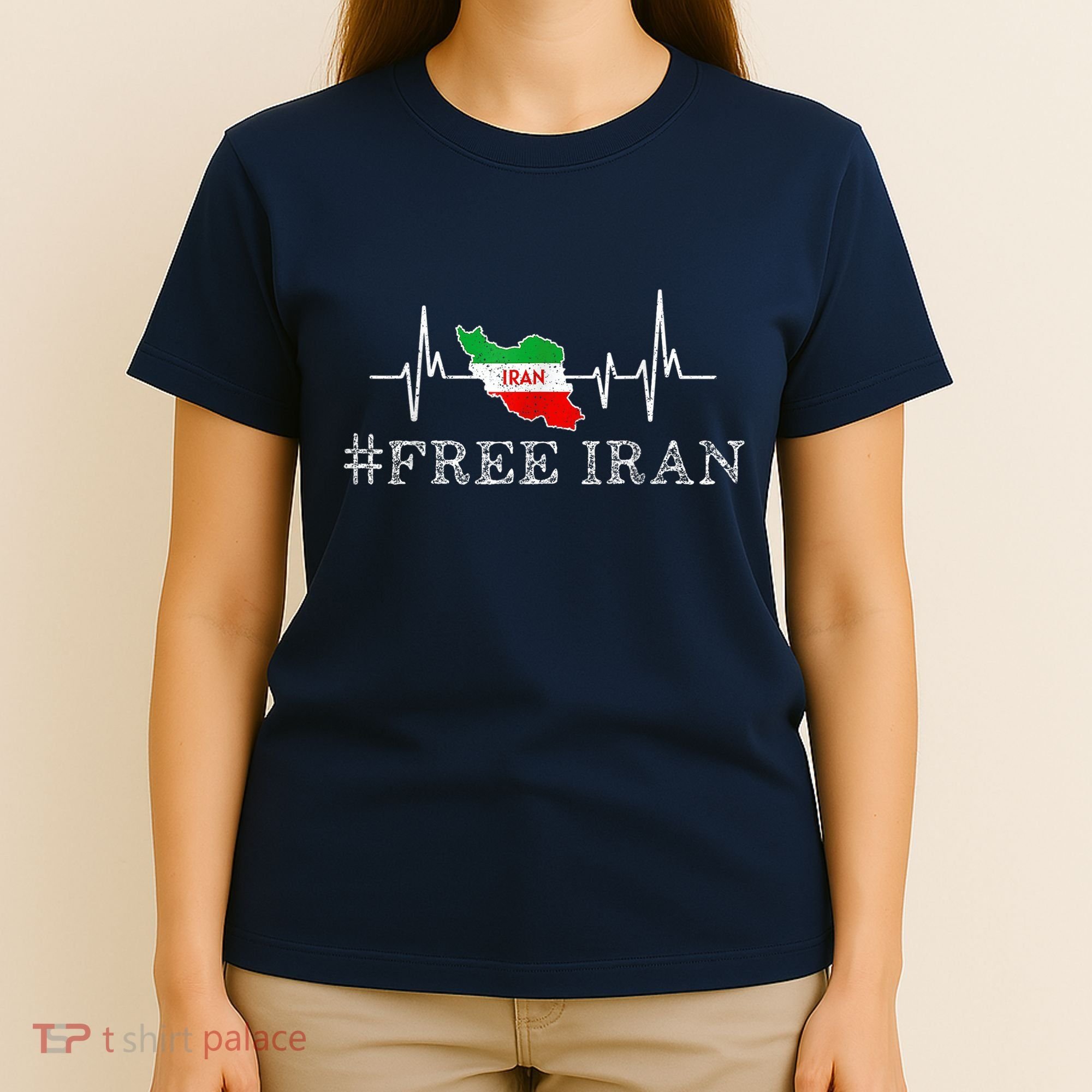 Free Iran Symbol Flag Heartbeat Freedom Love T-Shirt