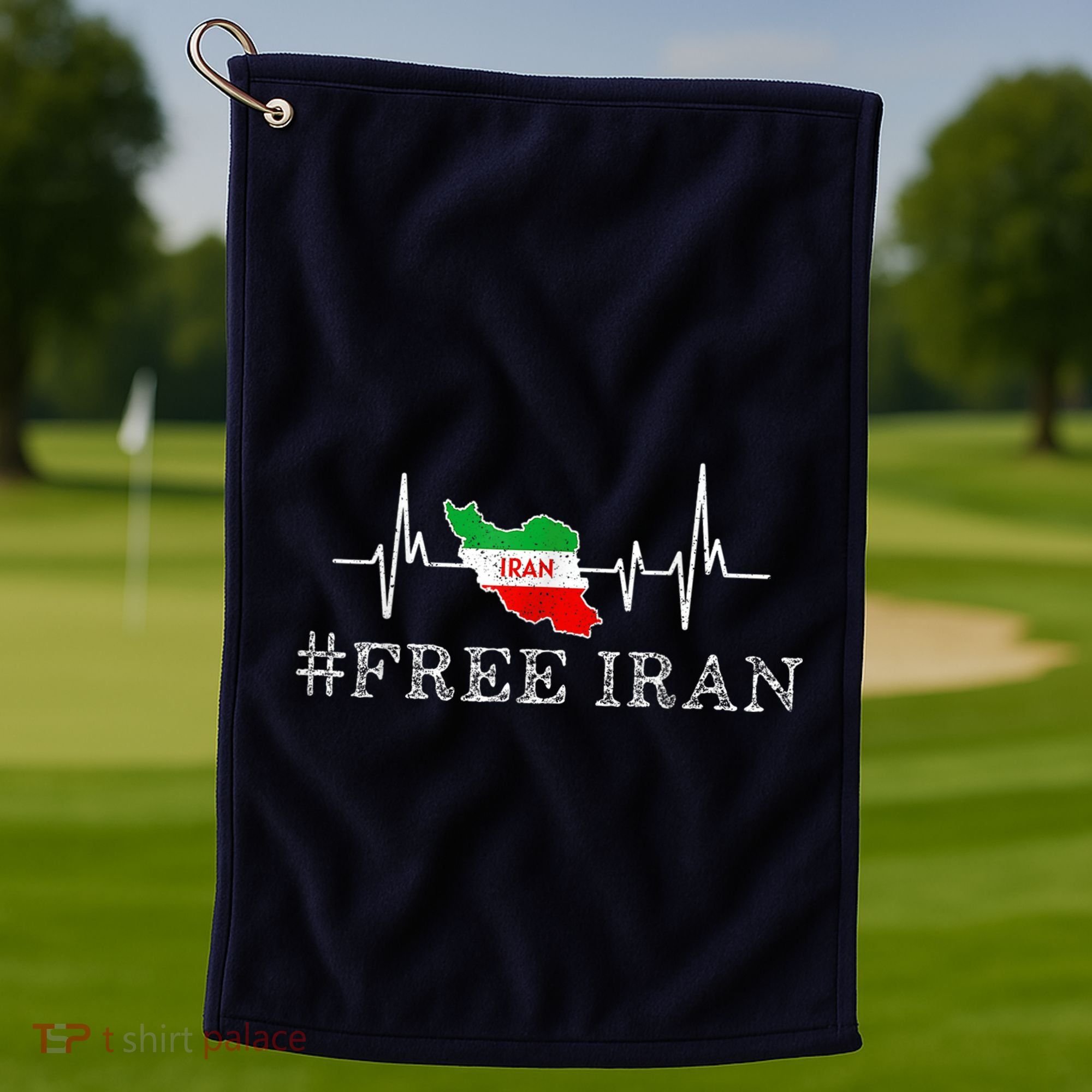 Free Iran Symbol Flag Heartbeat Freedom Love Golf Towel