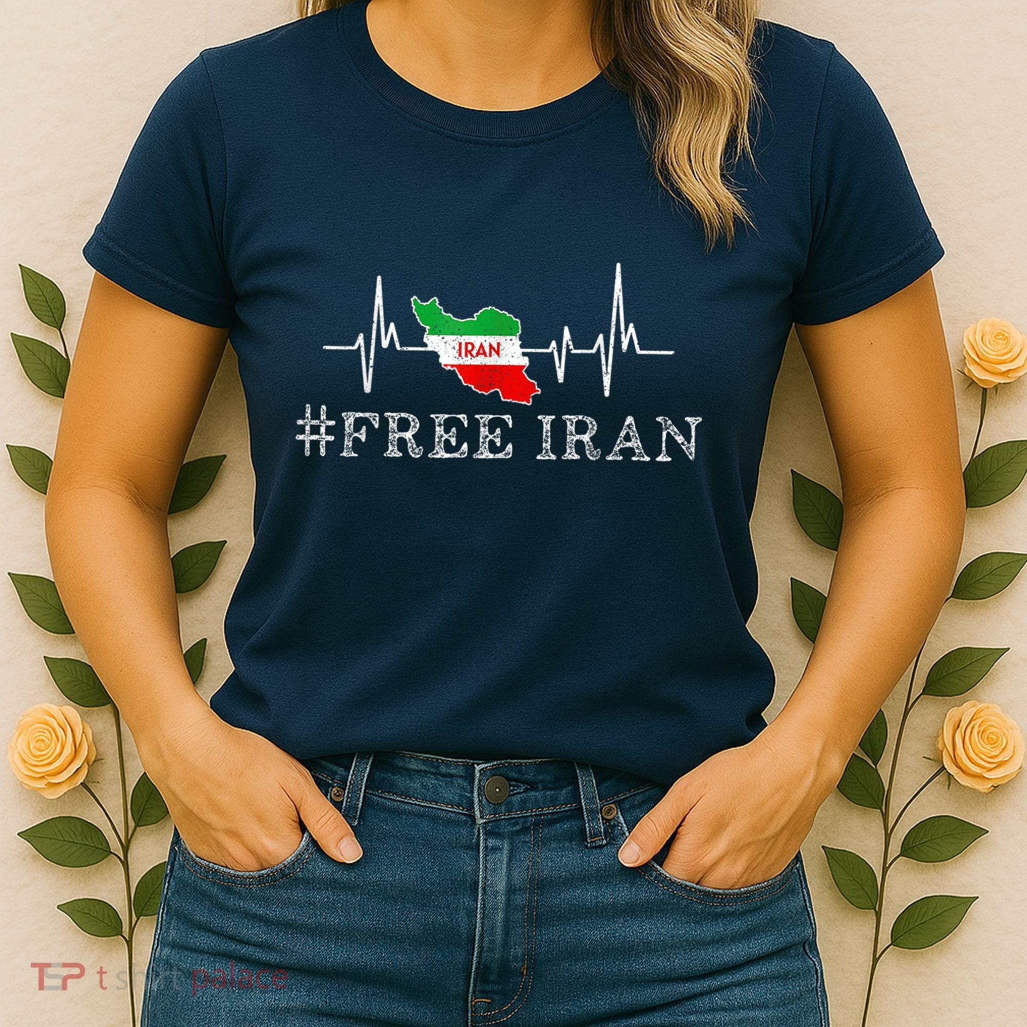 Free Iran Symbol Flag Heartbeat Freedom Love Women's T-Shirt