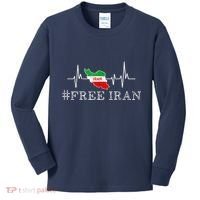 Free Iran Symbol Flag Heartbeat Freedom Love Kids Long Sleeve Shirt thumb 0