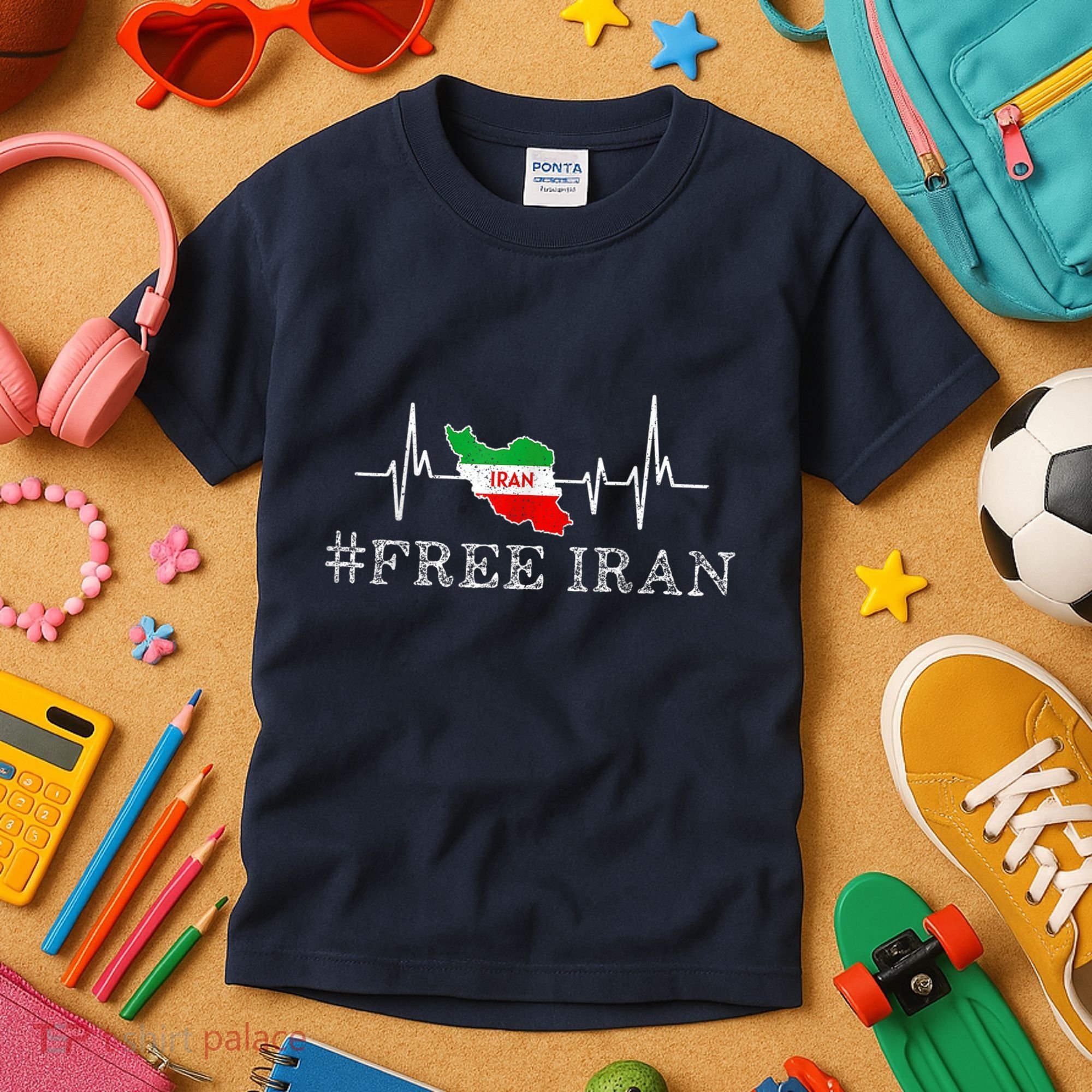 Free Iran Symbol Flag Heartbeat Freedom Love Kids T-Shirt