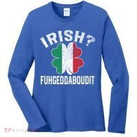 Fuhgeddaboudit Italian St Patrick's Day Italy Flag Shamrock Great Gift Women's Long Sleeve Shirt thumb 0