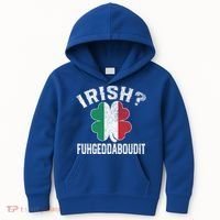 Fuhgeddaboudit Italian St Patrick's Day Italy Flag Shamrock Great Gift Kids Hoodie thumb 0