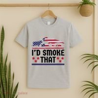Funny ID Smoke That Bbq Barbeque Patriot Dinosaur T-Shirt thumb 2