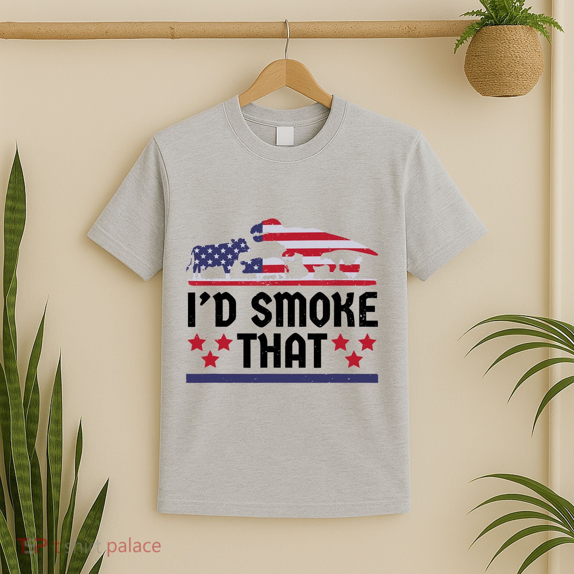 Funny ID Smoke That Bbq Barbeque Patriot Dinosaur T-Shirt