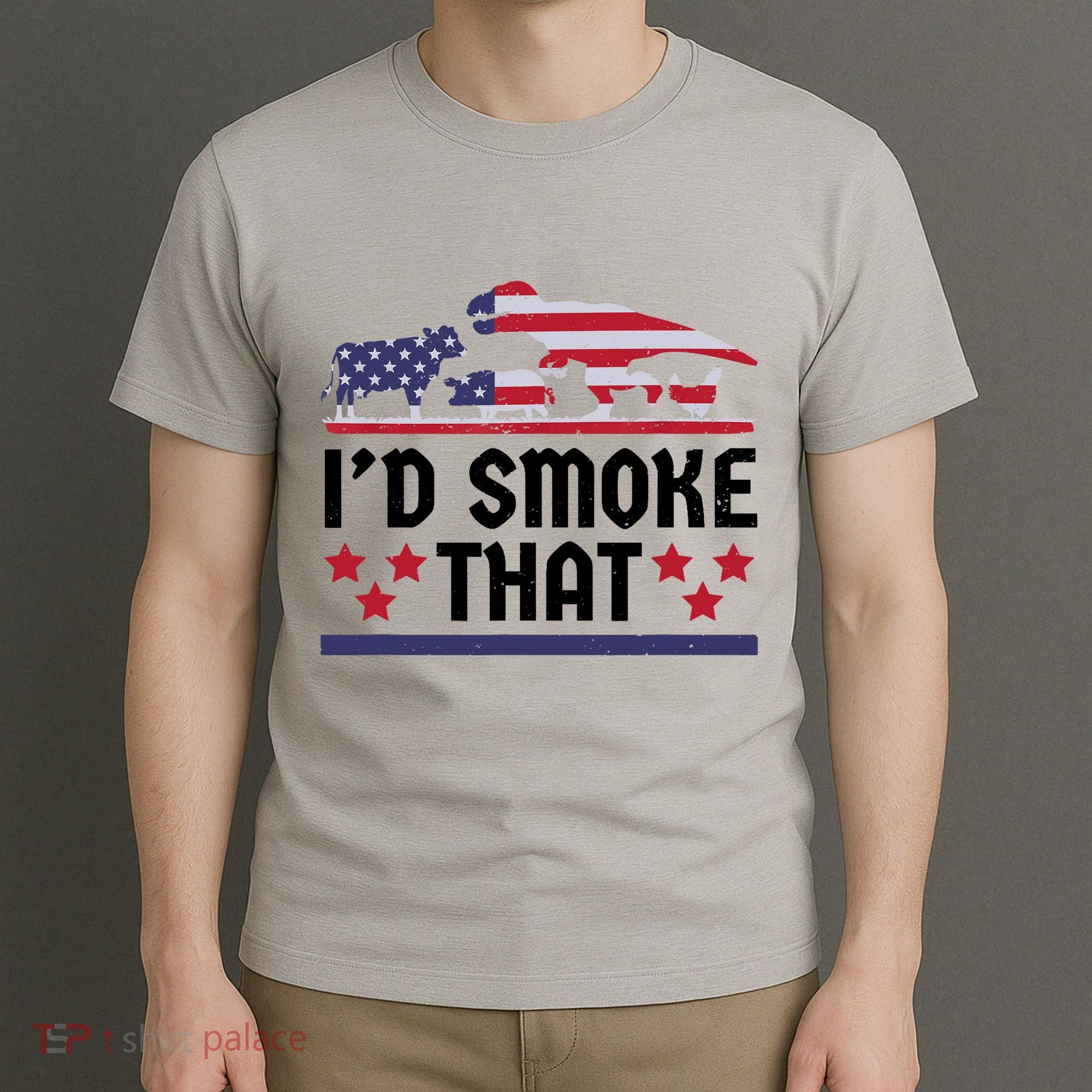 Funny ID Smoke That Bbq Barbeque Patriot Dinosaur T-Shirt