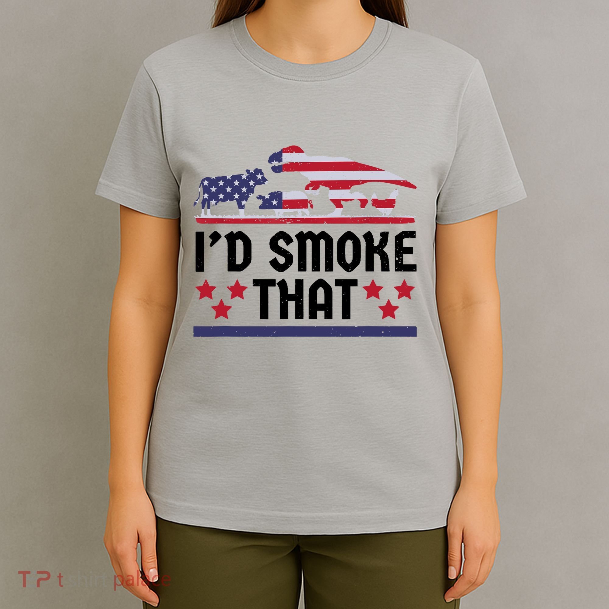 Funny ID Smoke That Bbq Barbeque Patriot Dinosaur T-Shirt