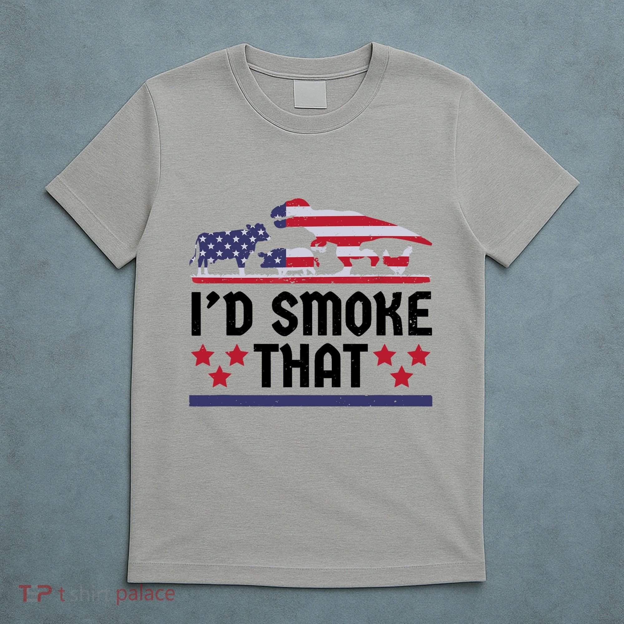Funny ID Smoke That Bbq Barbeque Patriot Dinosaur T-Shirt