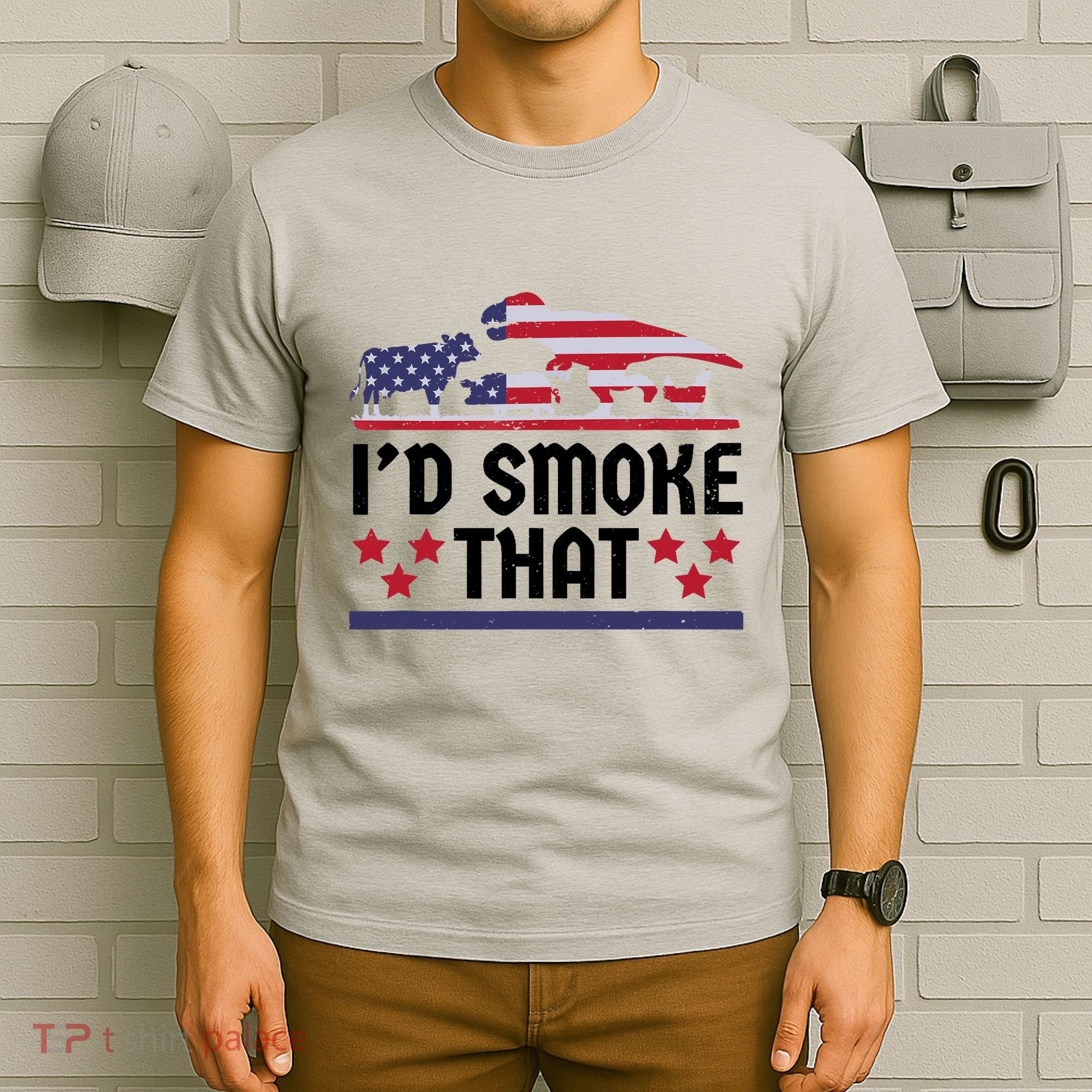 Funny ID Smoke That Bbq Barbeque Patriot Dinosaur T-Shirt