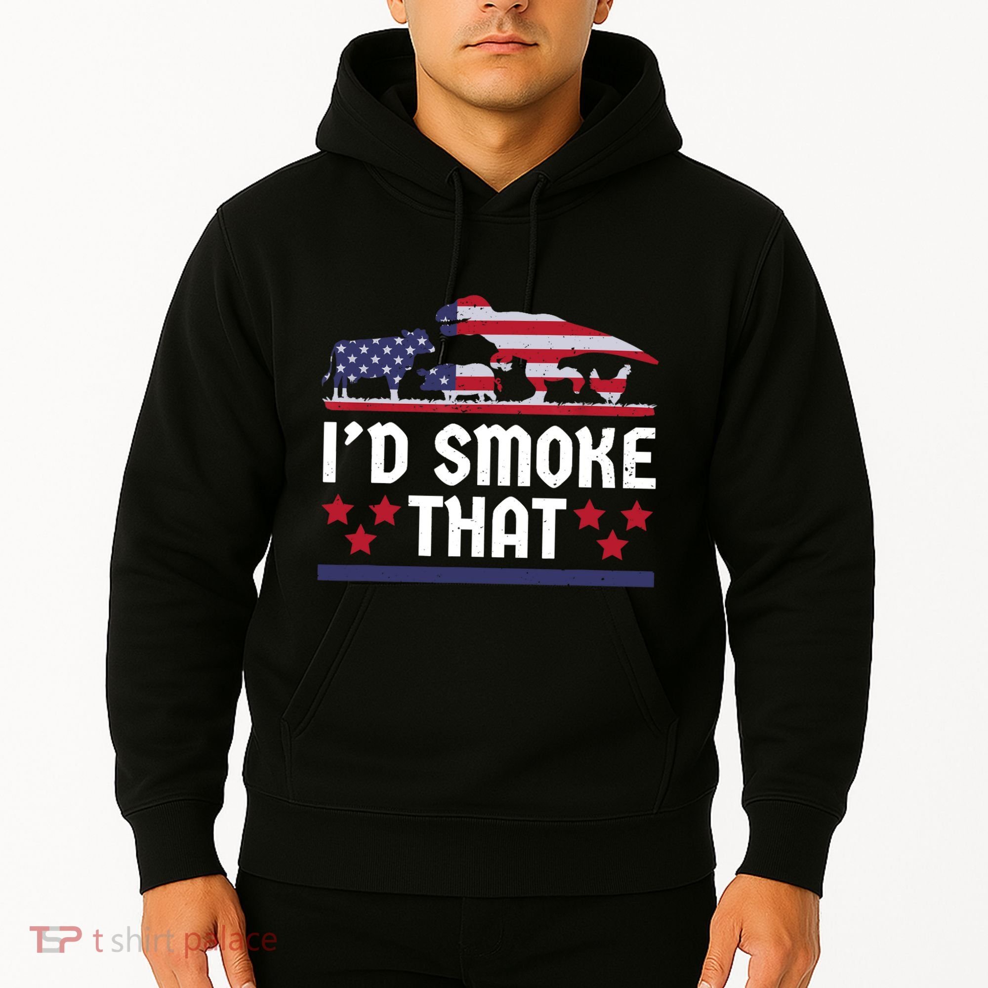 Funny ID Smoke That Bbq Barbeque Patriot Dinosaur Hoodie