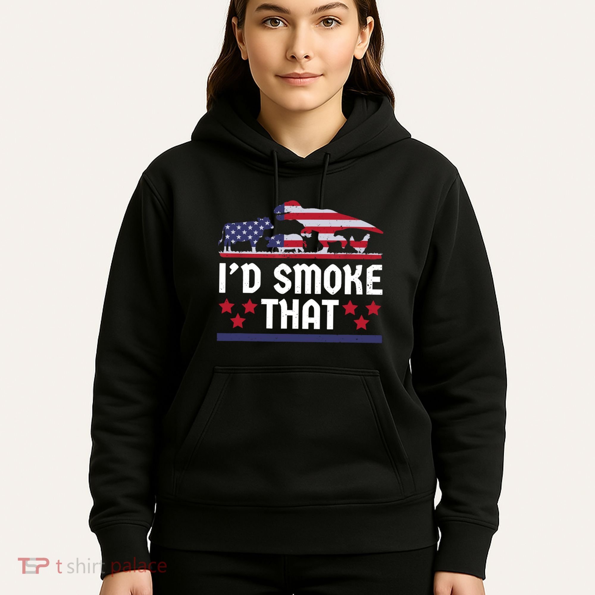 Funny ID Smoke That Bbq Barbeque Patriot Dinosaur Hoodie
