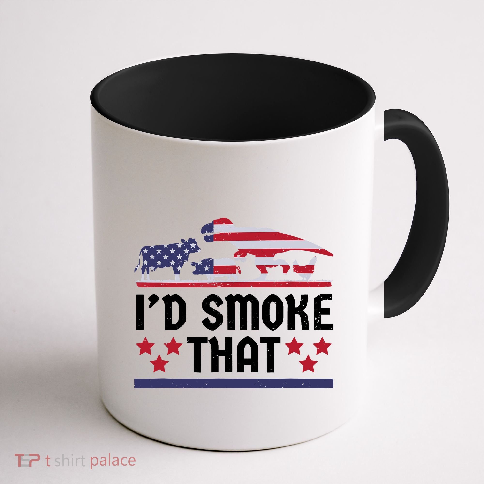 Funny ID Smoke That Bbq Barbeque Patriot Dinosaur Coffee Mug