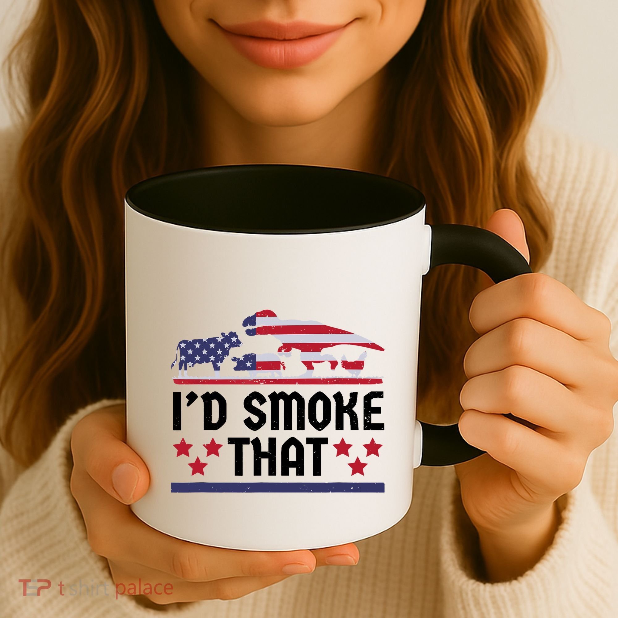 Funny ID Smoke That Bbq Barbeque Patriot Dinosaur Coffee Mug
