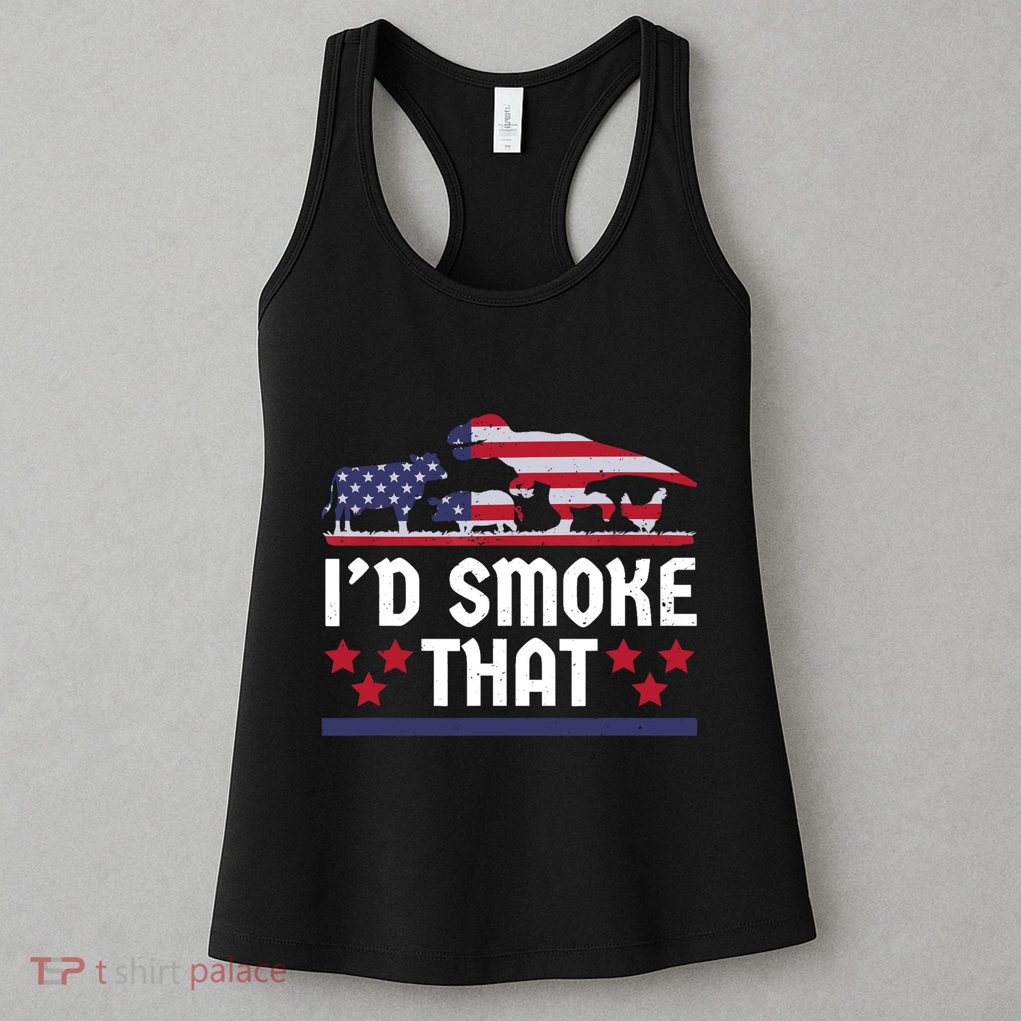 Funny ID Smoke That Bbq Barbeque Patriot Dinosaur Women's Tank Top