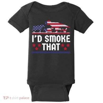 Funny ID Smoke That Bbq Barbeque Patriot Dinosaur Baby Bodysuit
