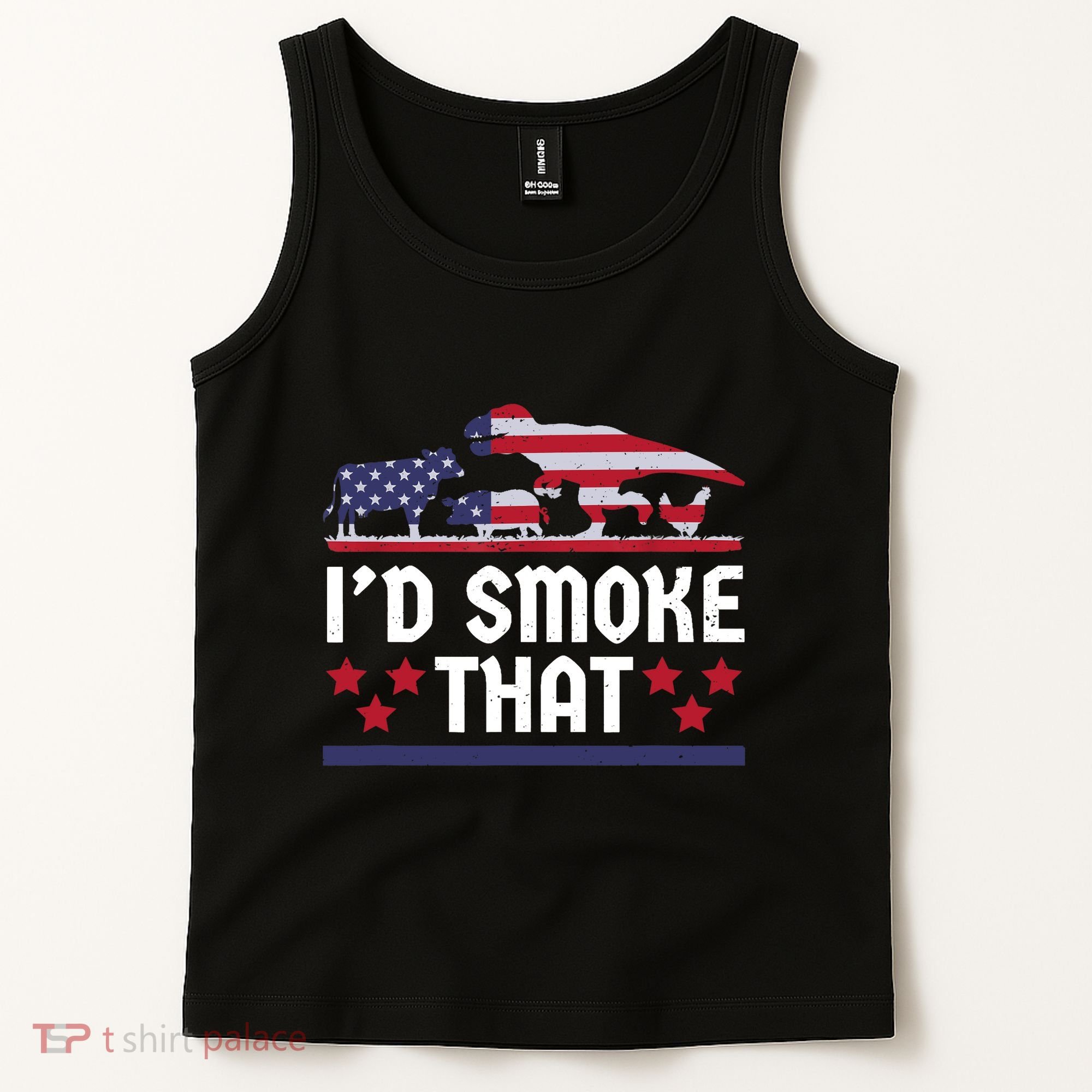 Funny ID Smoke That Bbq Barbeque Patriot Dinosaur Tank Top