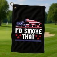 Funny ID Smoke That Bbq Barbeque Patriot Dinosaur Golf Towel thumb 1