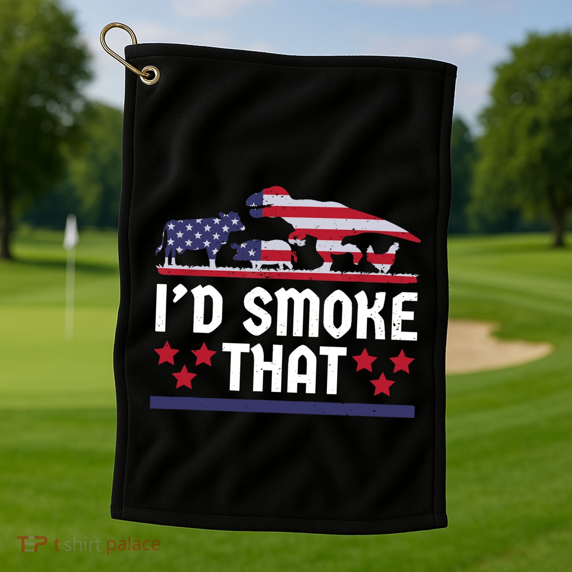 Funny ID Smoke That Bbq Barbeque Patriot Dinosaur Golf Towel