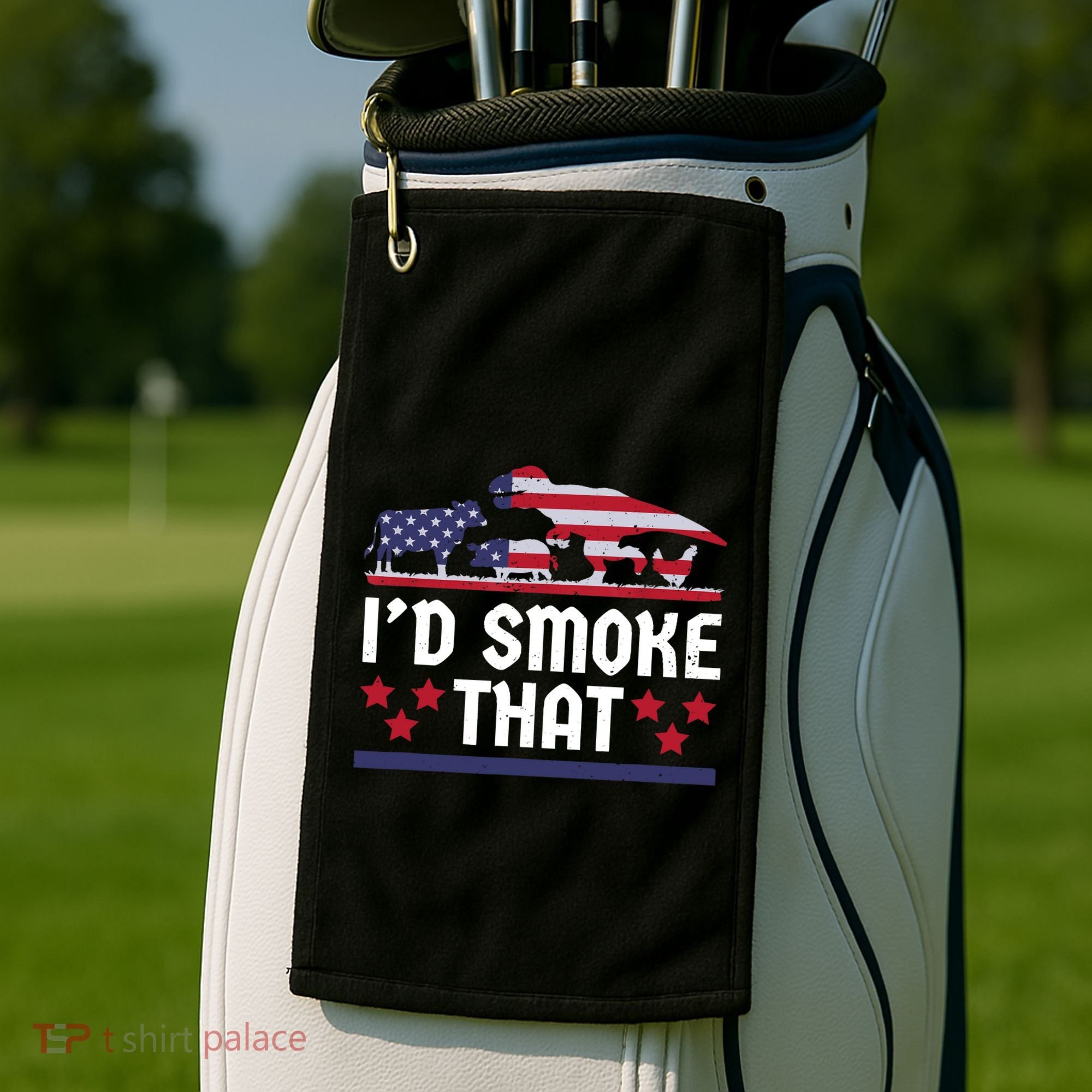 Funny ID Smoke That Bbq Barbeque Patriot Dinosaur Golf Towel