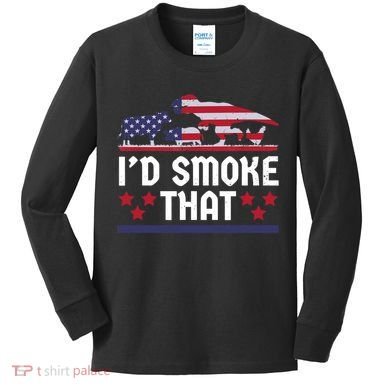 Funny ID Smoke That Bbq Barbeque Patriot Dinosaur Kids Long Sleeve Shirt