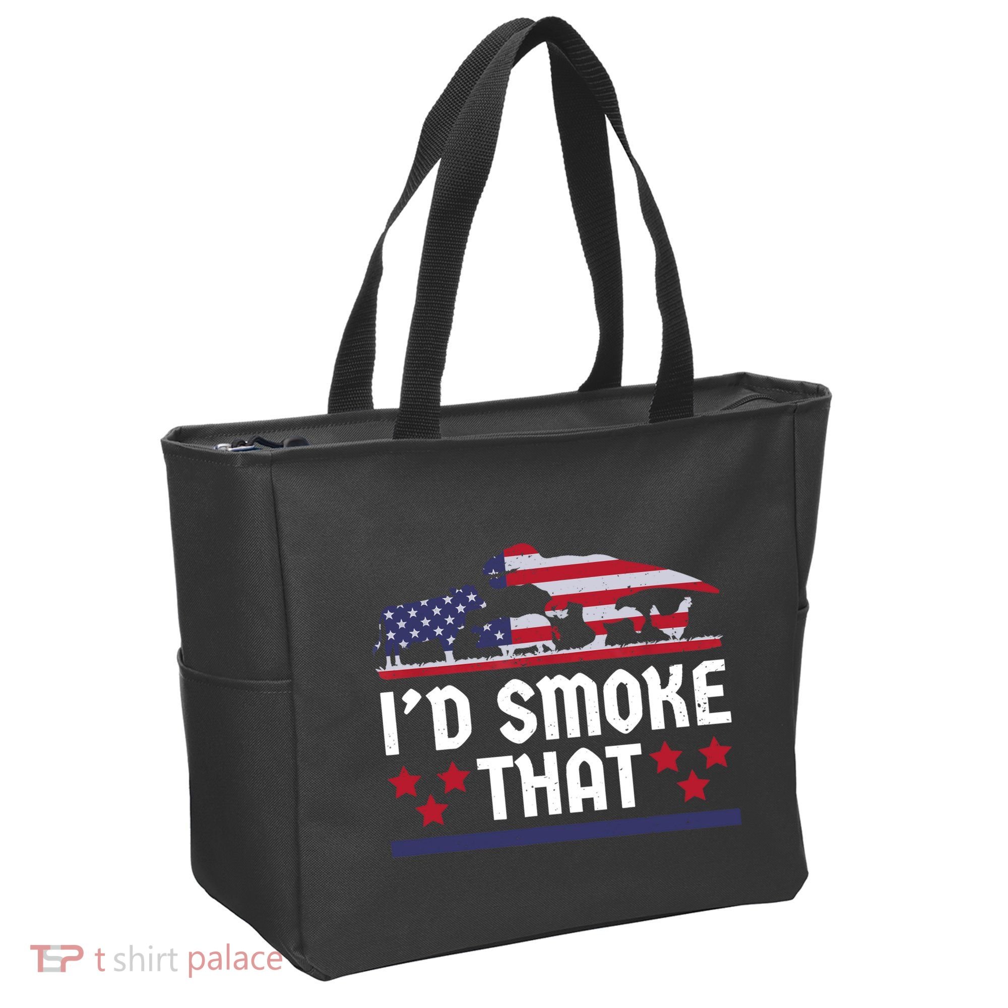 Funny ID Smoke That Bbq Barbeque Patriot Dinosaur Tote Bag