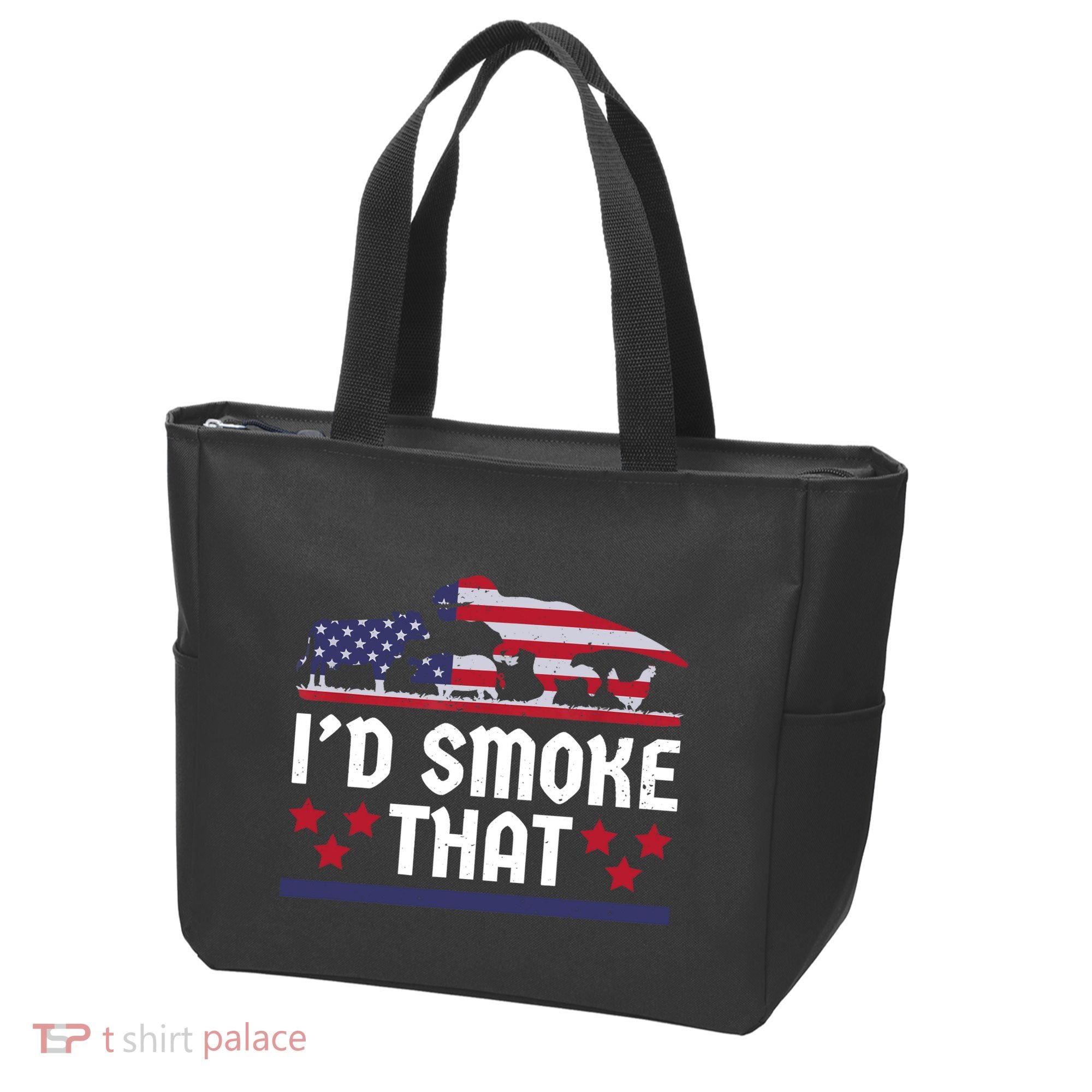 Funny ID Smoke That Bbq Barbeque Patriot Dinosaur Tote Bag