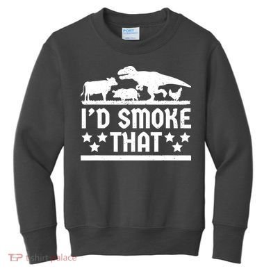 Funny Id Smoke That Bbq Barbeque Dinosaur Kids Sweatshirt