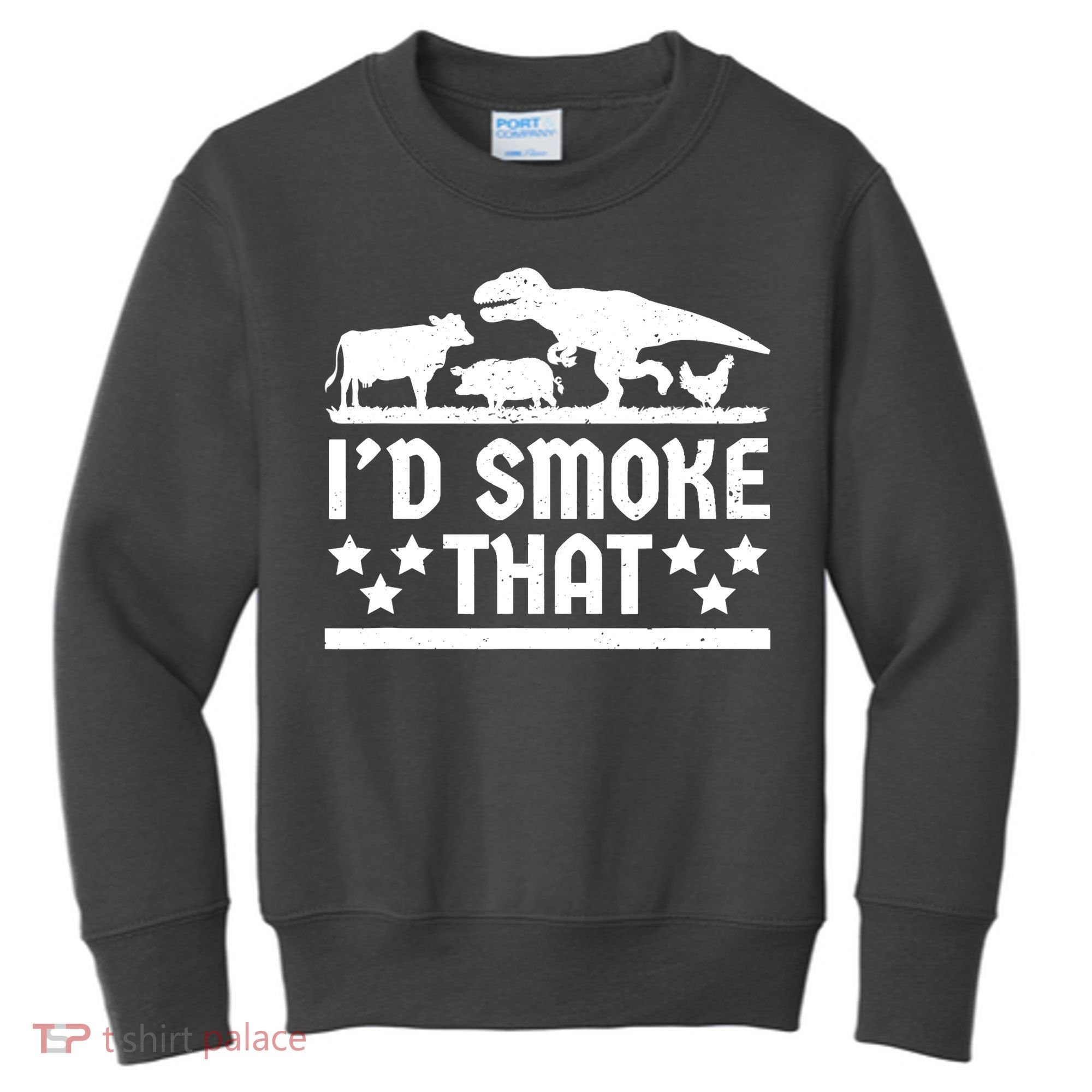 Funny Id Smoke That Bbq Barbeque Dinosaur Kids Sweatshirt
